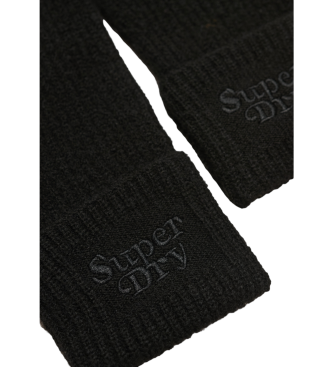 Superdry Guantes de punto de canal suave negro