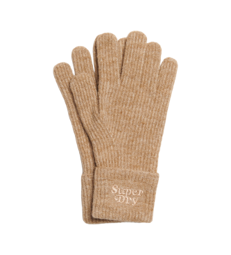 Superdry Soft ribbed knitted gloves brown