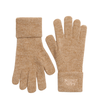 Superdry Soft ribbed knitted gloves brown