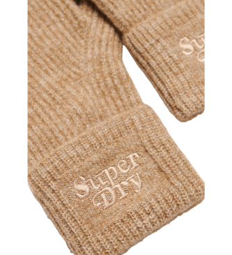 Superdry Soft ribbed knitted gloves brown