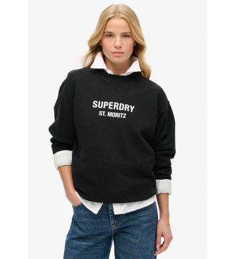 Superdry Sudadera suelta de cuello redondo Sport Luxe negro