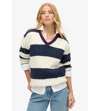 Superdry Pull  rayures blanc, marine
