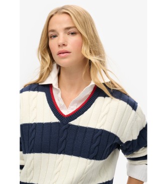 Superdry Pull  rayures blanc, marine