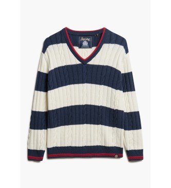 Superdry Pull  rayures blanc, marine