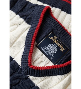 Superdry Pull  rayures blanc, marine