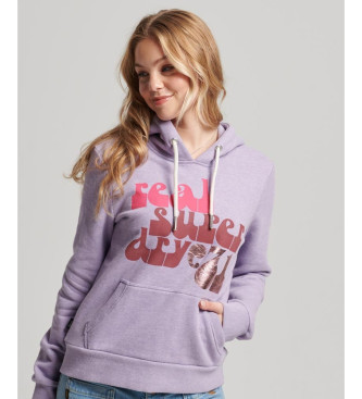 Superdry Kapuzenpulli 70er Jahre Retro Schrift Grafik lila