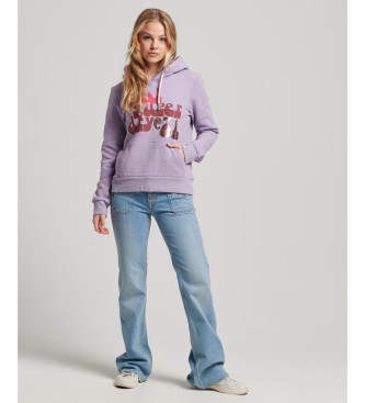 Superdry Felpa con cappuccio lilla grafica con caratteri retr anni '70