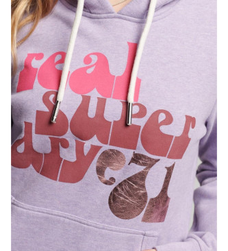 Superdry Felpa con cappuccio lilla grafica con caratteri retr anni '70