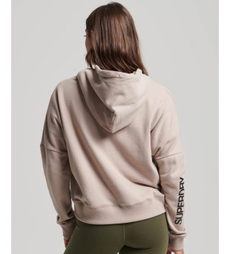 Superdry Beige huvtrja med fyrkantig skrning och Sportswear-logotyp i beige