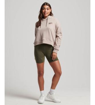 Superdry Beigefarbenes Kapuzensweatshirt mit quadratischem Schnitt und beigem Sportswear-Logo