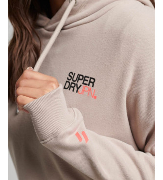 Superdry Beige sweatshirt met capuchon, vierkante snit en beige Sportswear-logo