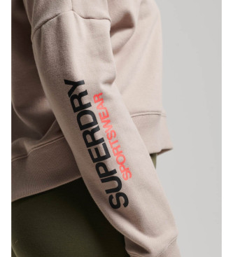 Superdry Beige sweatshirt met capuchon, vierkante snit en beige Sportswear-logo