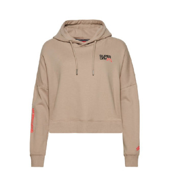 Superdry Beigefarbenes Kapuzensweatshirt mit quadratischem Schnitt und beigem Sportswear-Logo