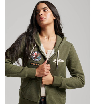 Superdry Sudadera con capucha, cremallera y adornos personalizados verde