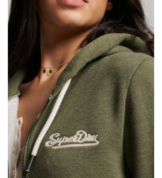 Superdry Mikina s kapuco, zadrgo in personaliziranimi obrobami zelena