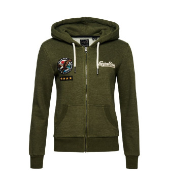 Superdry Felpa con cappuccio con zip decorata personalizzata verde