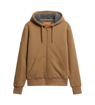 Superdry Sweat avec capuche zippe et doublure en peau de mouton marron