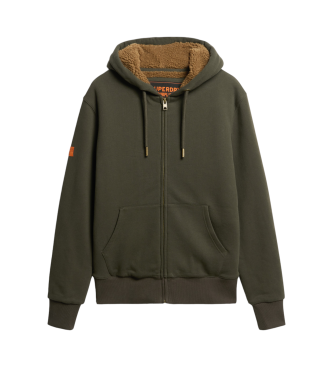 Superdry Felpa con cappuccio con zip e fodera in shearling verde