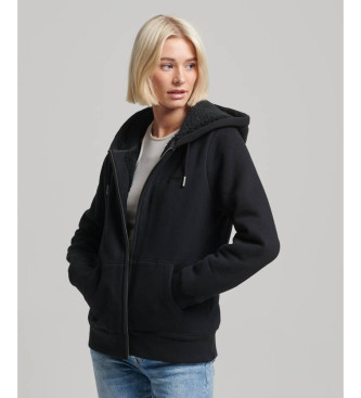 Superdry Sudadera con capucha cremallera y forro de borreguillo Essential negro