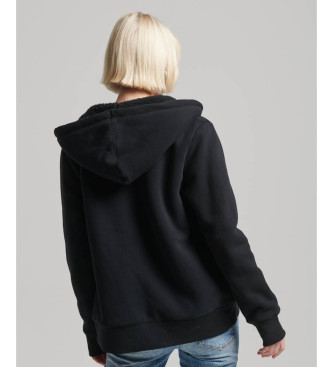 Superdry Hoodie with zip hood and fleece lining Essential black