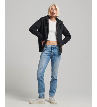 Superdry Mikina s kapuco z zadrgo in podlogo iz flisa Essential black