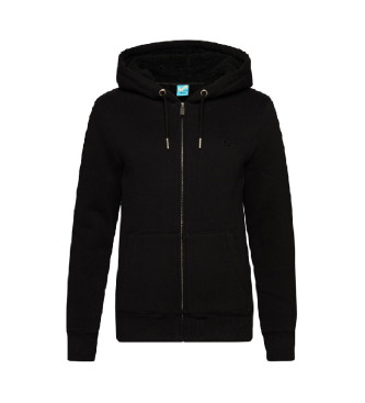 Superdry Sudadera con capucha cremallera y forro de borreguillo Essential negro