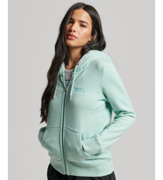 Superdry Essentile turquoise sweater met capuchon, ritssluiting en logo