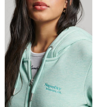 Superdry Essentile turquoise sweater met capuchon, ritssluiting en logo