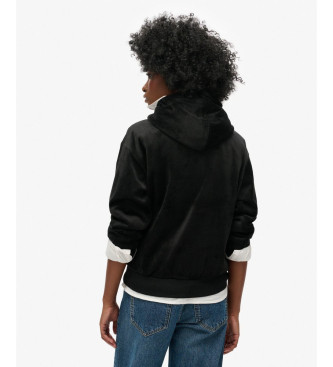 Superdry Country Club loose-fitting velour hoodie black