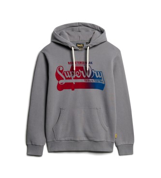 Superdry Beflockter Fade Grafik-Kapuzenpullover grau