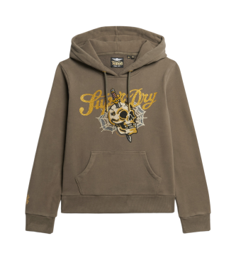 Superdry Felpa con cappuccio grafica con scritta tatuaggio grigia