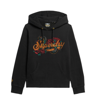 Superdry Hooded sweatshirt met Tattoo Script-afbeelding   zwart