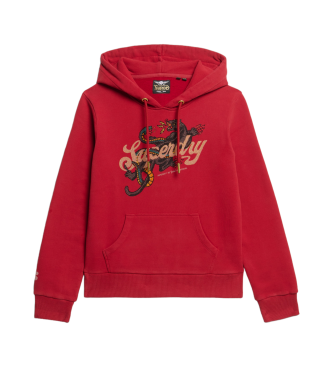 Superdry Bluza z kapturem z grafiką Tattoo Script czerwona