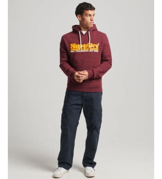 Superdry Hooded sweatshirt with 70s Retro Font burgundy logo