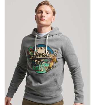 Superdry Sweatshirt com capuz e logtipo grfico japons Cinzento vintage