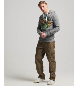 Superdry Sweatshirt com capuz e logtipo grfico japons Cinzento vintage