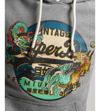 Superdry Sweatshirt com capuz e logtipo grfico japons Cinzento vintage