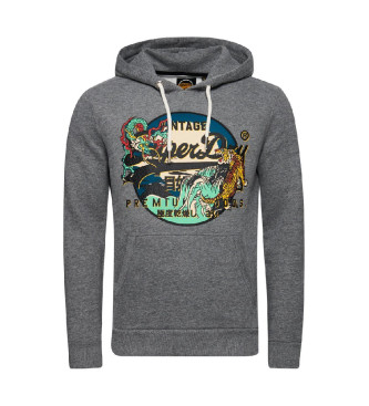 Superdry Sudadera con capucha y logotipo grfico japons Vintage gris