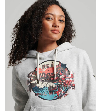 Superdry Sweatshirt com capuz e logtipo grfico japons Cinzento vintage