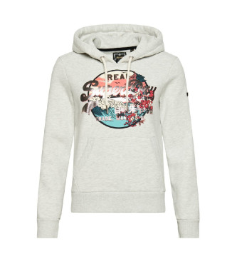 Superdry Sweatshirt med huva och japansk grafisk logotyp Vintage grey