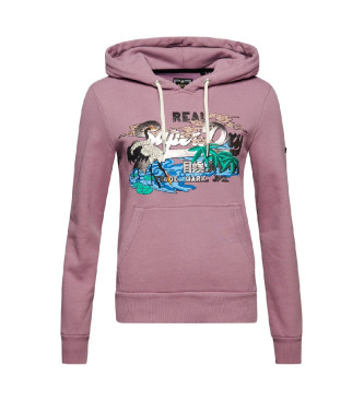 Superdry Sweat  capuche avec logo graphique japonais Vintage lilas