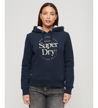 Superdry Felpa con cappuccio con logo metallico Luxe blu scuro