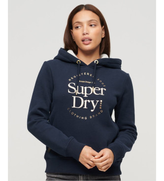 Superdry Felpa con cappuccio con logo metallico Luxe blu scuro