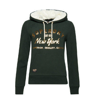 Superdry Bluza z kapturem z metalicznym logo Luxe w kolorze zielonym