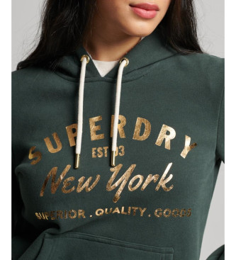 Superdry Hooded sweatshirt with metallic Luxe logo green