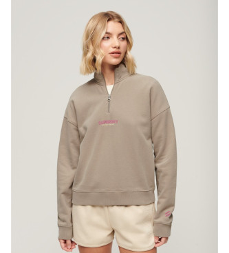 Superdry Sportswear Sweatshirt mit halbem Reiverschluss beige