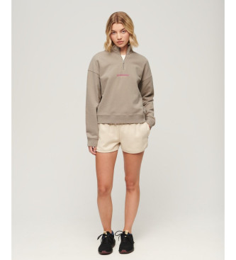 Superdry Sportswear Sweatshirt mit halbem Reiverschluss beige