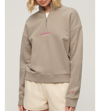 Superdry Sportswear Sweatshirt mit halbem Reiverschluss beige