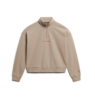 Superdry Sportswear Sweatshirt mit halbem Reiverschluss beige