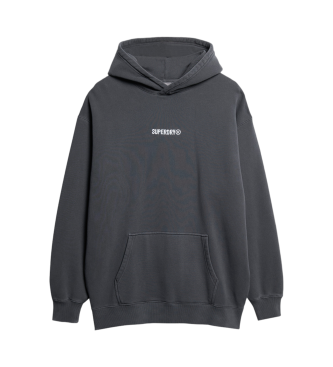 Superdry Loose-fitting hooded sweatshirt with printed micro-logo print  grey